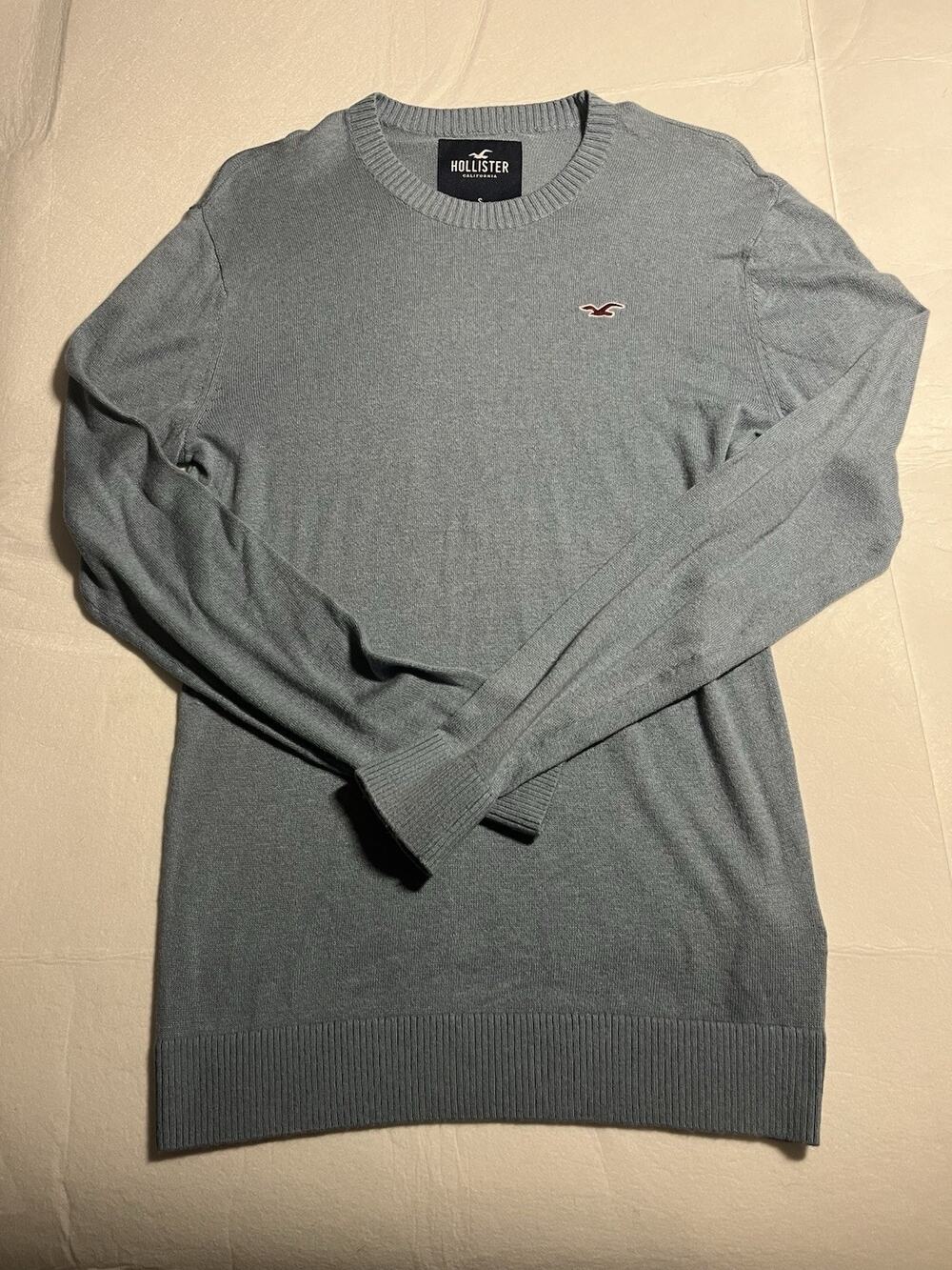 Hollister Men’s S Gray Crewneck Sweater Embroidered Seagull Logo Pullover
